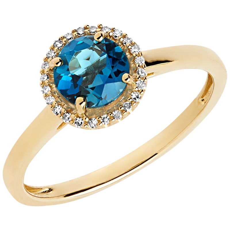 Aveny Deluxe Roset London Blue Topas Diamant Ring 14 Karat Guld