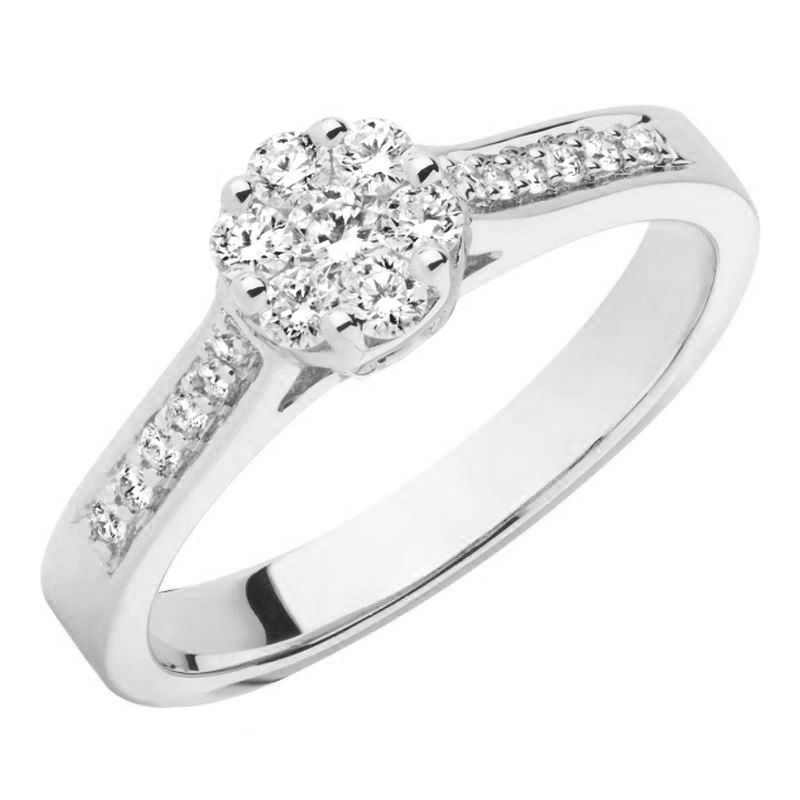 Aveny Deluxe Roset Diamant Ring 14 Karat Hvidguld